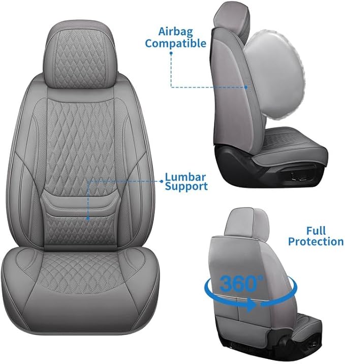 Car Seat Covers Full Set Custom Fit for Chevrolet/Chevy Colorado 2015-2026 - Premium Faux Leather with Lumbar Support | Breathable, Waterproof, Anti-Slip, Durable (Gray,Full Set)
