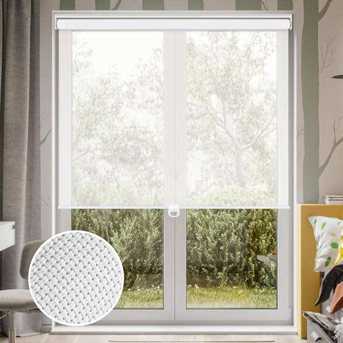 LUCKUP Light Filtering Roller Shades for Windows, Cordless Semi Sheer Solar Blinds with 5% Openness Free-Stop Window Shades for Home & Office, White 29" W x 72" L