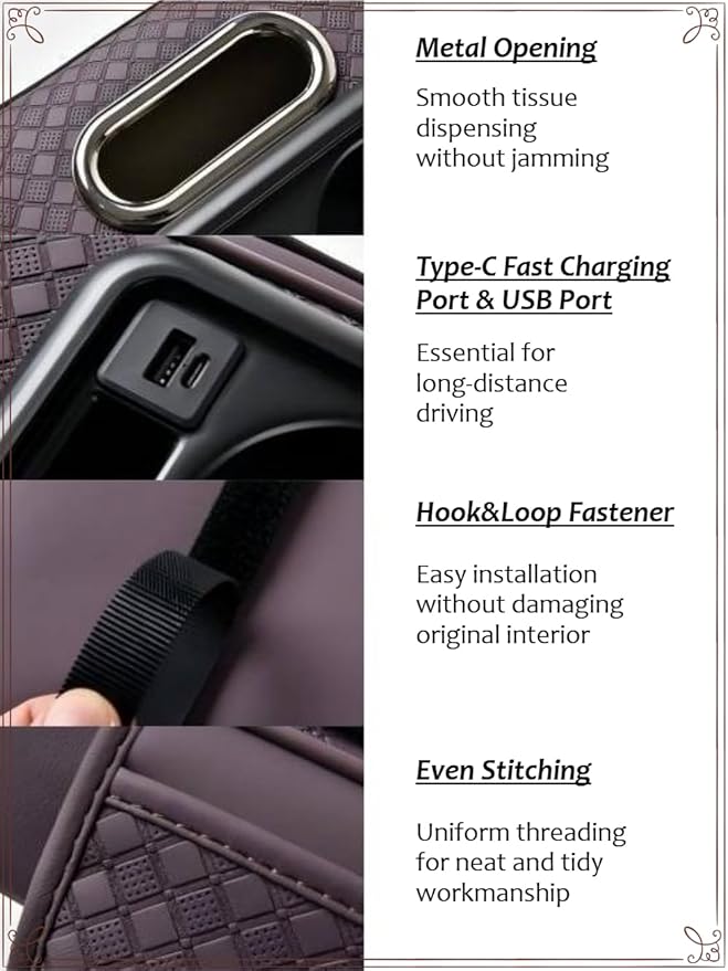 2026 Enhanced Car Center Console Armrest Cushion with USB& Type-C Charging, PU Leather Console Pad with Cup Holders, Storage& Tissue Outlet for Most Vehicles (Sloped Version, Red)
