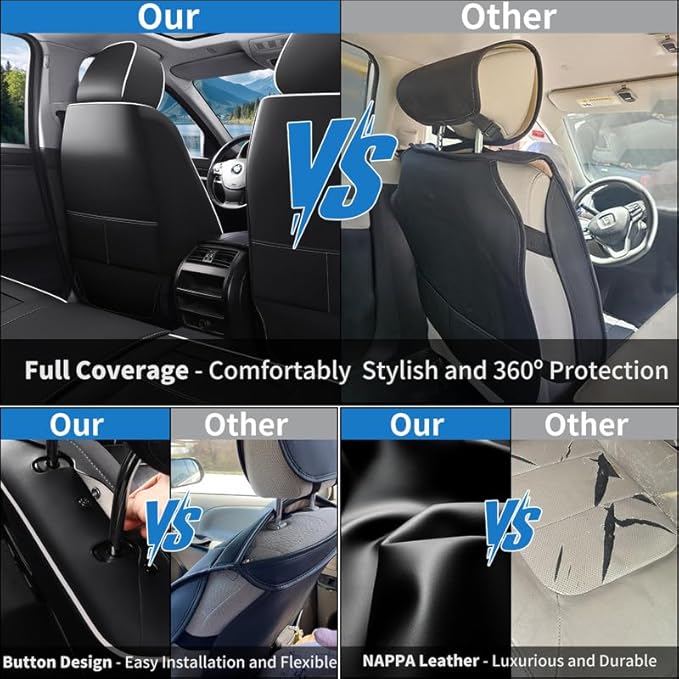 Car Seat Covers Full Set Custom Fit for Pontiac Vibe 2003-2010-Luxury Leather with Lumbar Support, Breathable, Waterproof, Anti-Slip, Durable, Easy to Install (Black&White,Full Set)