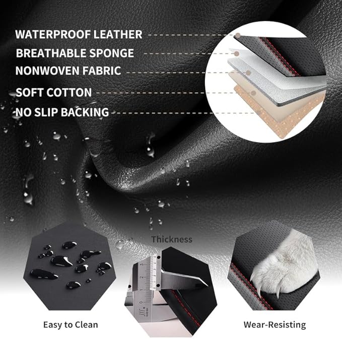 Car Seat Covers Full Set Custom Fit for Buick Envision 2016-2026-Luxury Leather with Lumbar Support, Breathable, Waterproof, Anti-Slip, Durable, Easy to Install (Black&Red,Full Set)