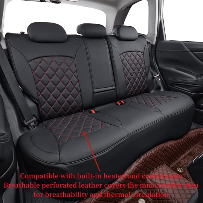 coverdream Forester Seat Covers Custom Fit for 2014 2015 2016 2017 2018 Subaru Forester,Full Coverage Waterproof Leatherette Car Seat Protector(Full Set,Black/Red)