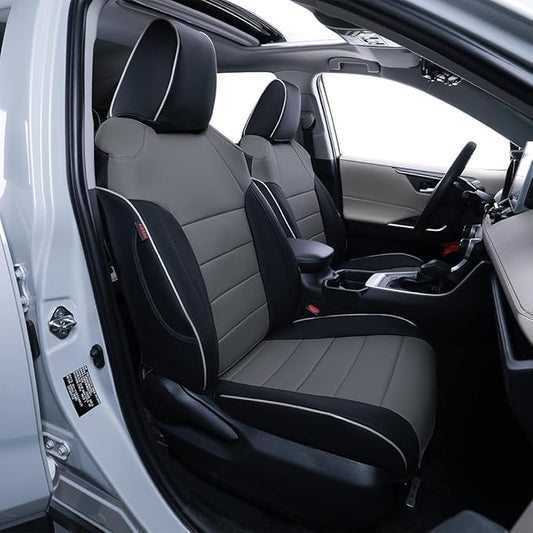 EKR Rav4 Seat Covers Custom Fit for Toyota Rav4 LE(NOT for Hybrid) 2013 2014 2015 2016 2017 2018,Leather Car Seat Cover for Trucks SUV Full Set,Faux Leather(Black/Gray)