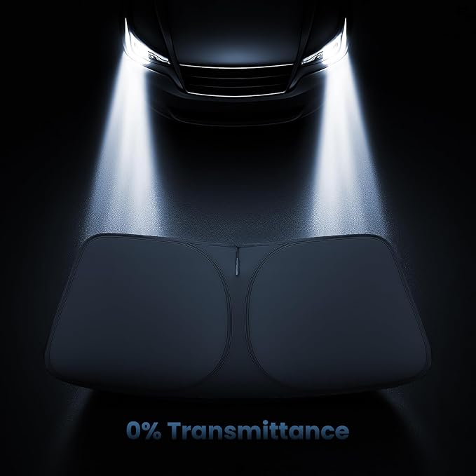 Windshield Sunshade for Ford Ranger 2019-2025 2026 – Upgraded Double-Layer Design, Mirror Cut-Out, Blocks 99% UV Rays, Thick & Durable, Easy-Fold Ford Ranger Windshield Sun Shade