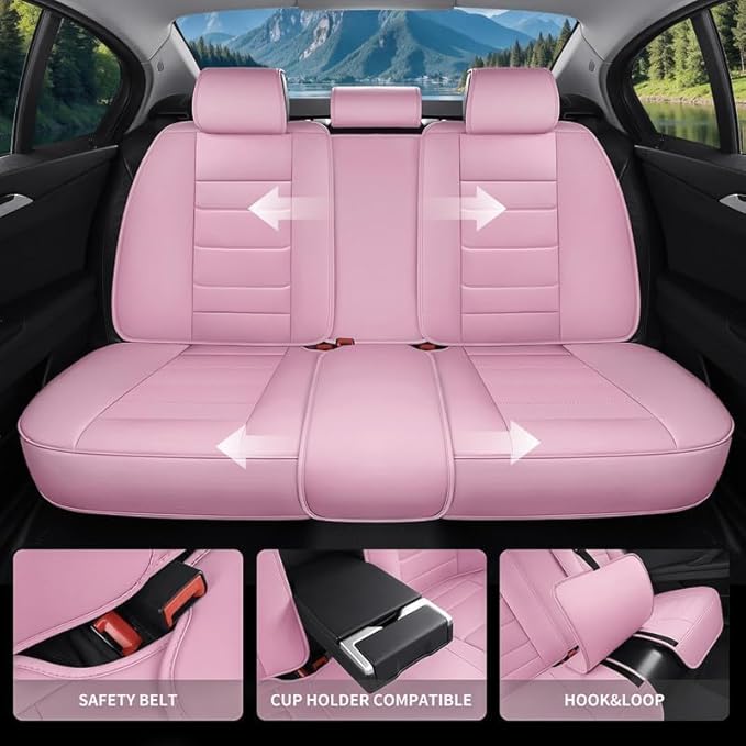 Car Seat Covers Full Set fit for Chevrolet/Chevy HHR 2006-2011 , Premium Faux Leather Waterproof Car Seat Protectors with Lumbar Support, Breathable Anti-Slip Auto Seat Covers Full Set(Pink,Full set)