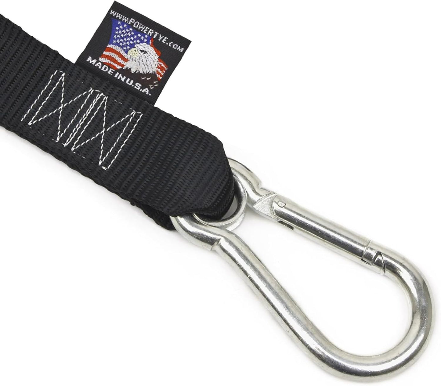 PowerTye 1.5in x 6.5ft Heavy Duty Ratchet Tie-Down Straps with Soft-Tye, Carabiner Hooks - 1,000 lb Working Load Limit / 3,000 lb Breaking Strength - Made in USA - Blue/Black Pair + Storage Bag