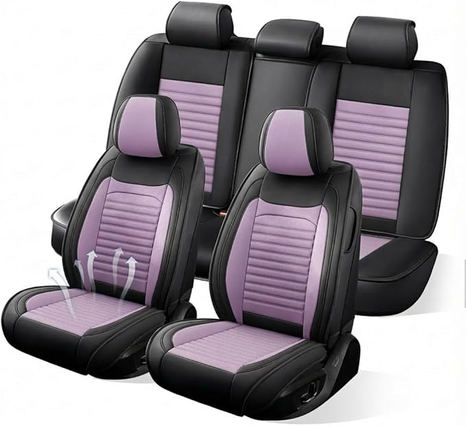 Car Seat Covers Full Set Fit for Toyota Camry 2001-2025,2026, Premium Faux Leather Car Seat Protector,Breathable Anti-Slip Full Wrapping Edge Seat Covers(Black&Purple,Full Set)