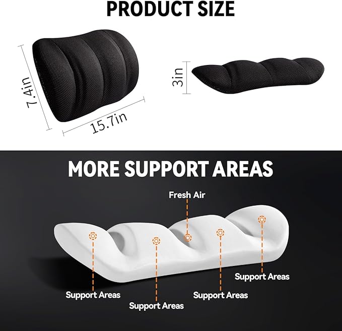 Lumbar Support Pillow for Office Chair and Car Seat,Back Support for Office Chair Cushion,Adjustable Straps Securely Fixed Car Lumbar Support Pillow(Gray, for Office Chiar)