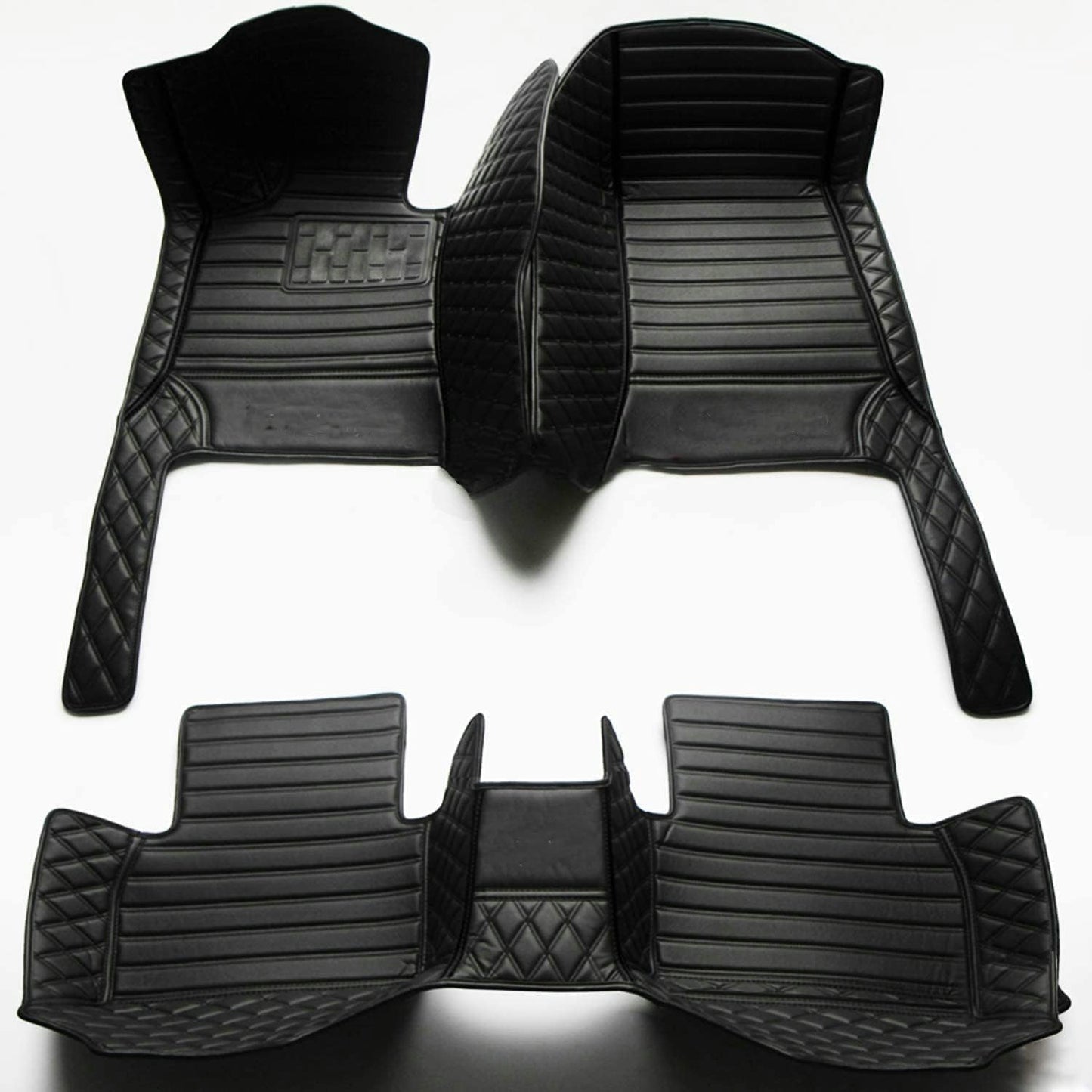 Custom All-Weather Protection Luxury Leather Floor Mats for Cars SUVs Trucks According Anti-Slip Leather Floor mats ﻿ (36,Black and Striped Black)