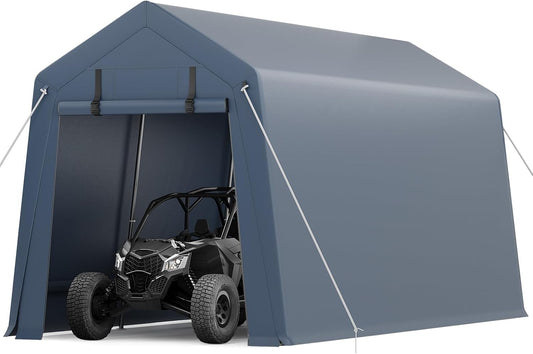 10x15FT Outdoor Storage Shed, Portable Carport with Roll-up Ventilated Zipper Door and Windows, Heavy Duty Waterproof Tarp, Storage Sheds for Motorcycle, Bike, Firewood, Garden Tools