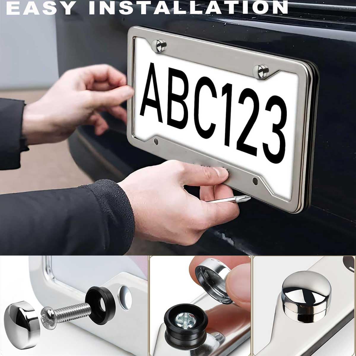 2Pack of Skull License Plate Frames Horror Skull Car Decor Accessories,Metal Black and White Skull License Plate Frame Cover Tag Holder Bracket
