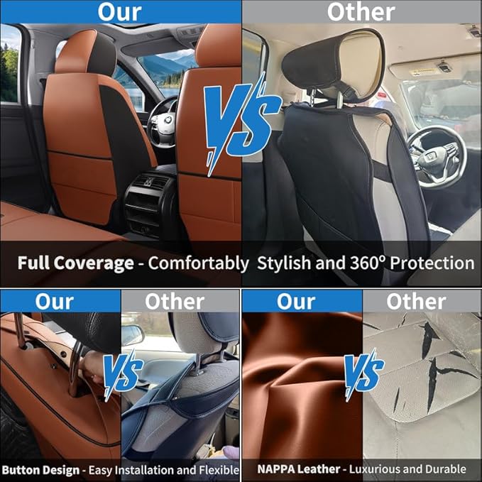 Car Seat Covers Full Set Custom Fit for Chevy Trax 2015-2026-Premium Faux Leather with Lumbar Support, Breathable, Waterproof, Anti-Slip, Durable, Easy to Install (Black&Brown,Full Set)