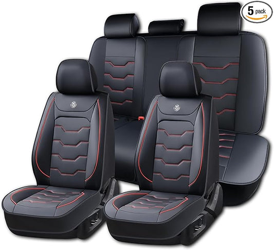 Universal Car Seat Covers, Black, Waterproof Faux Leather, Full 5-Seat Set, Non-slip, Contoured Fit, Suitable for Suvs, Sedans, Pickups, Upgraded Protection for Car Interiors, Airbag Compatible