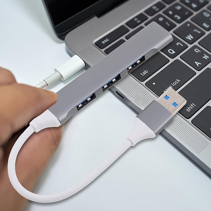 POPETPOP USB Hub Multiport Expander for Laptop and Desktop 4-Port USB 3.0 Hub with Data Transfer Dark Gray for Gaming Accessories and Travel Use
