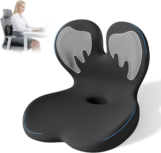 Ergonomic Seat Cushion,Office Chair Cushion with Lumbar Support Pillow,Memory Foam Car Seat Cushions,Designed for Sciatica, Tailbone,Back Pain,Back Cushion for Office,Car,Home Desk Chair