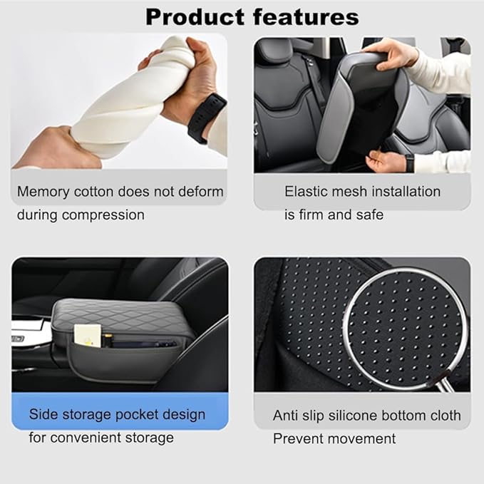 Center Console Armrest Cover Compatible with GMC Sierra1500/2500/3500 2019 2020 2021 2022 2023 2024 Leather Car Armrest Cushion Pad Protector Black Interior Accessories,Black