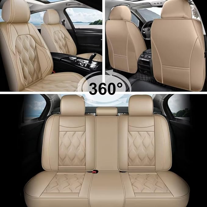 AOMSAZTO Car Seat Covers Full Set Fit for Chevy/Chevrolet Equinox 2007-2026 Waterproof Faux Leather Car Seat Cushions Automotive 5 Seat Covers Set（Beige）