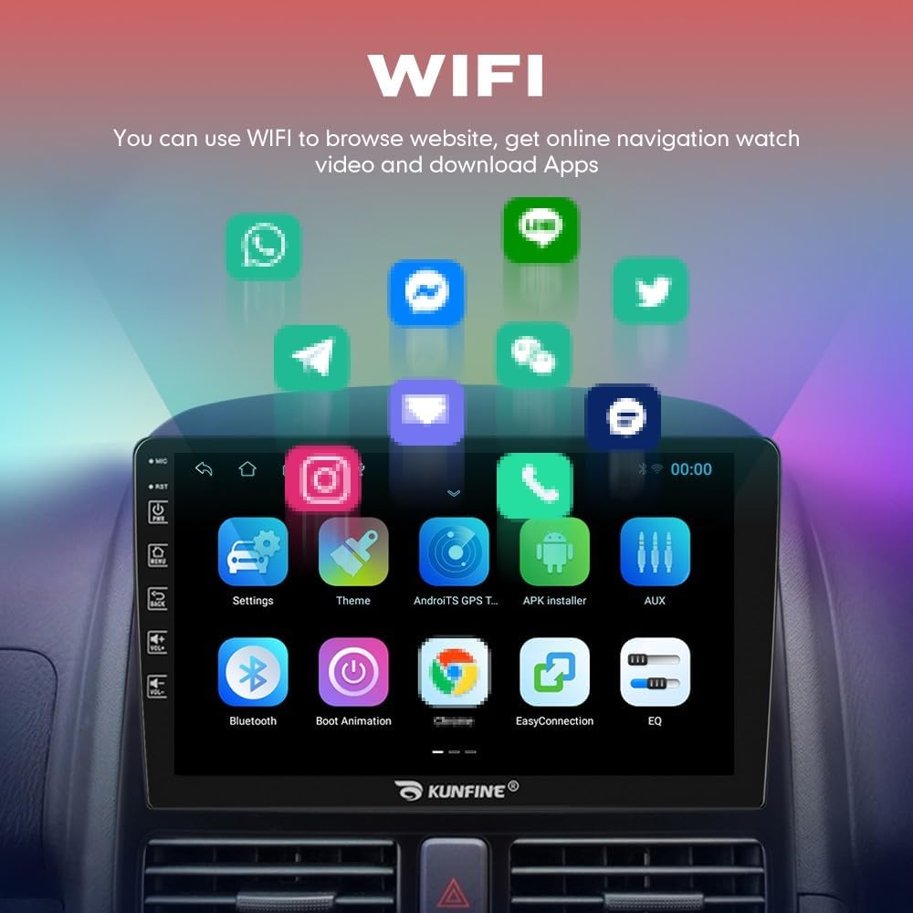 Kunfine Car Android Navigation Stereo GPS Radio Reverse Camera Display 9" IPS Touchscreen Headunit Tablet Pad Media Player for Peugeot 301 2013-2022, if Applicable Quad Core 1G+16G Matte Black