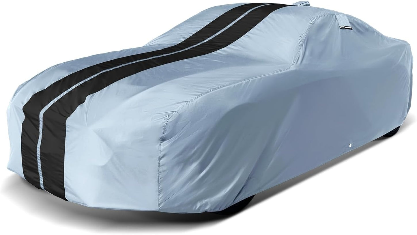 iCarCover Custom Car Cover for Pontiac Lemans 2-Door, 4-Door (1963-1969) Waterproof All-Weather Rain Snow UV Sun Protector Full Exterior Indoor Outdoor Car Cover (Stripe - Gray/Black)