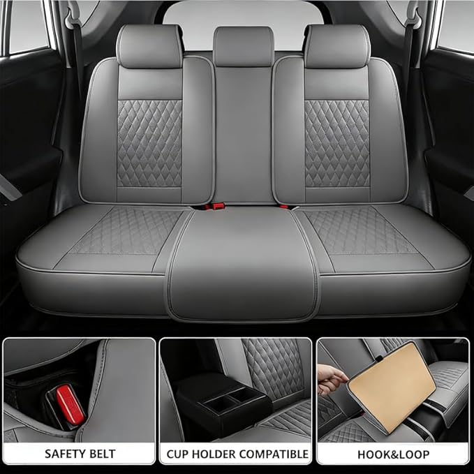Car Seat Covers Full Set Custom Fit for Ford Ranger 2000-2026 - Premium Faux Leather with Lumbar Support | Breathable, Waterproof, Anti-Slip, Durable (Gray,Full Set)