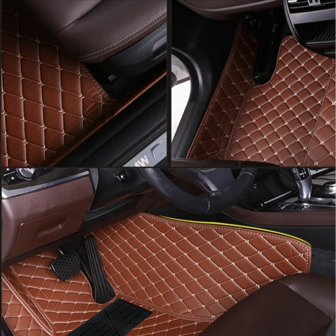 Custom Personalized Floor Mats for Cars，Luxury Full Coverage All Car Floor Mats，Anti-Slip Leather Car Mat Set ，Custom Floor Mats for 99% of Cars, Trucks & SUVs. (Wine red and Black)