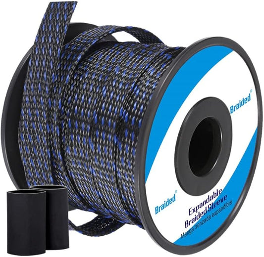100ft - 1/2 Inch Cable Management Sleeve Protector,Wire Loom PET Expandable Wire Sleeving for Office Computer Home Theater Engine Bay Cord Organizer,Protect Cables from Pet Cat Dog Chewing,BlackBlue