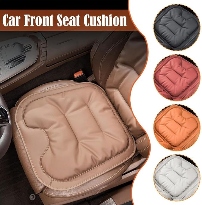 Skin-Friendly & Dirt-Repellent Leather Seat Cushions, 2026 Car Seat Cushion for Driving, 1.57" Thick Comfort Seat Protector, Universal Non-Slip Memory Foam Pad for Car (Black, Front Seat Cushion)