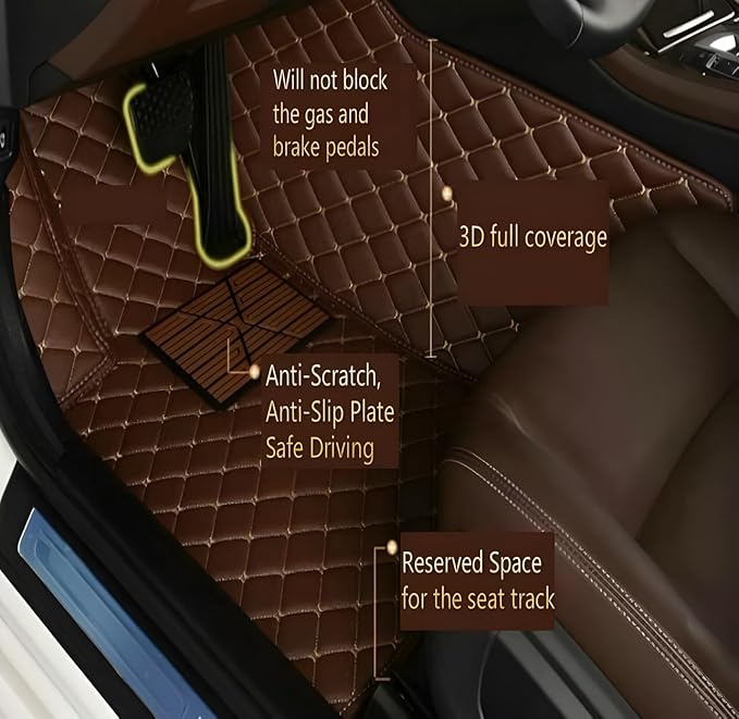 Customize Car Floor Mats for 99% Sedan SUV Sports Car All Weather Leather Full Coverage Waterproof Non-Slip Vehicle Lining Pads (Black Green Stitching)