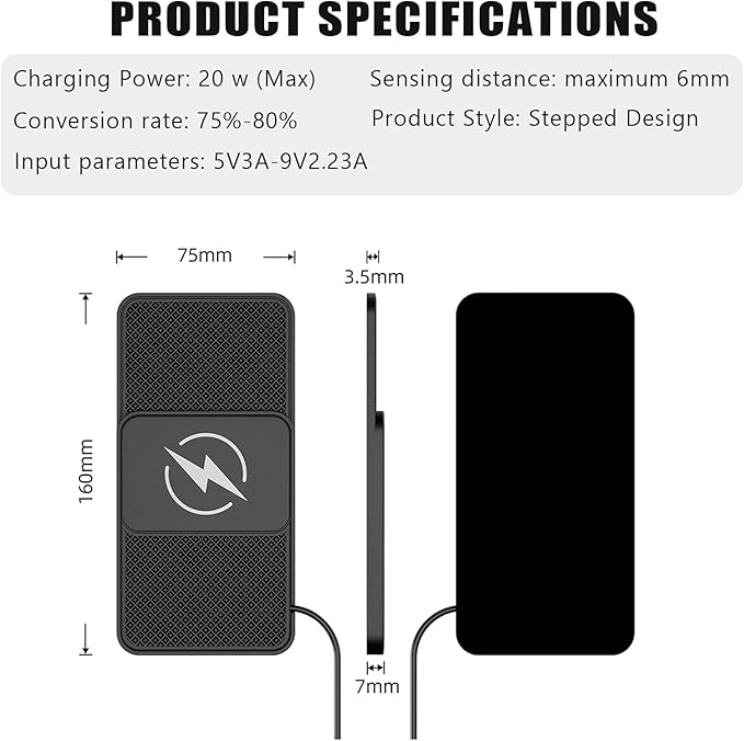 Wireless Car Phone Charger for Tesla Cybertruck Semi, Type C/USB 20W Fast Charging Pad, Non-Slip Charging Station for Travel Home Office Desk, Lightweight,Type-C