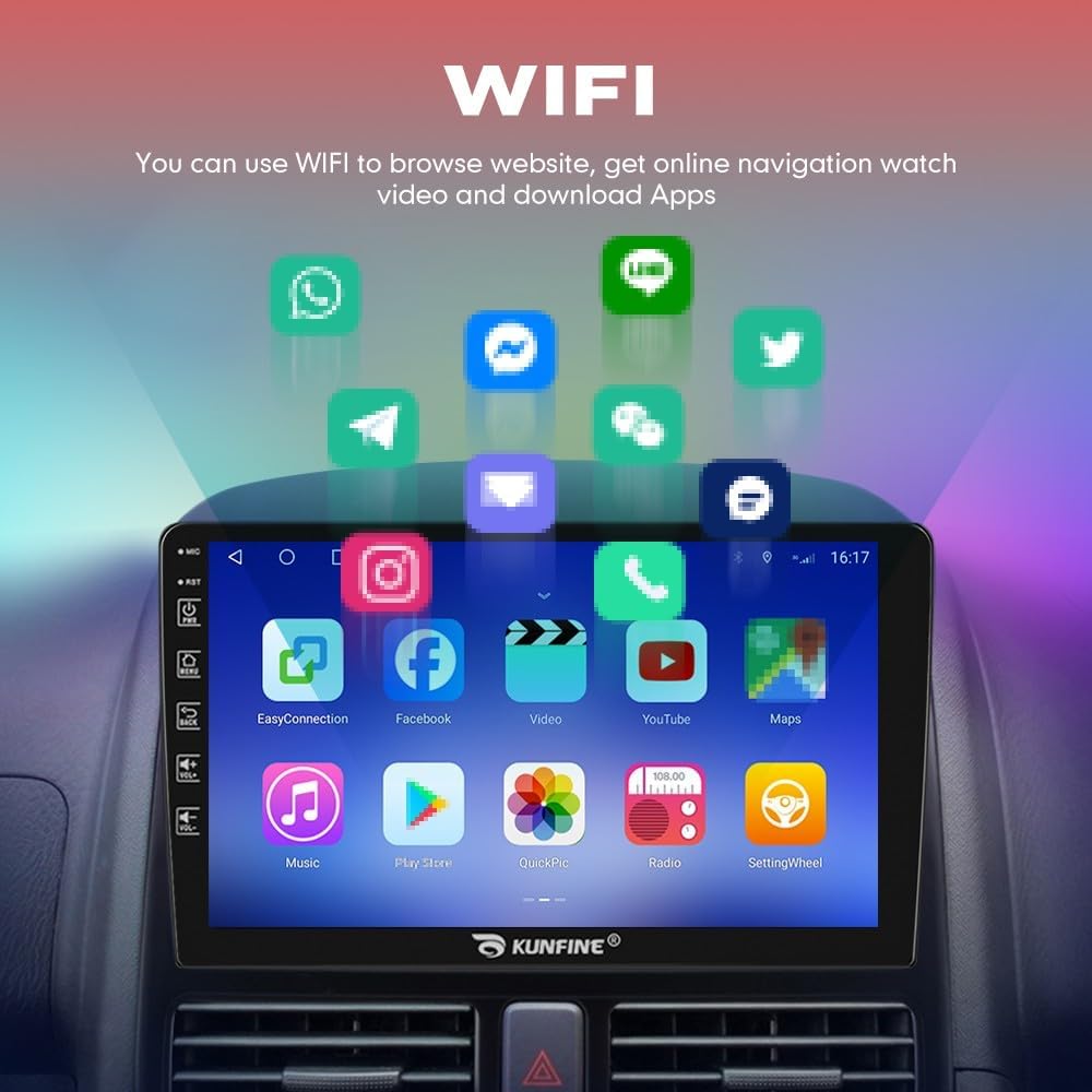 Kunfine Car CarPlay Android Auto Navigation Stereo GPS Radio Reverse Camera Display 9" IPS Touchscreen Headunit Tablet Pad Media Player For Peugeot 301 13-22 if Applicable Octa Core 4G+64G Matte Black
