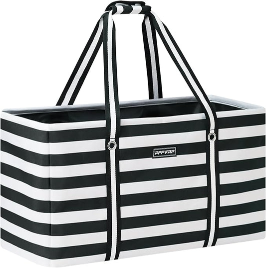 Stand Up Extra Large Utility Tote Bag, Foldable Reusable Grocery Bags with Metal Wire Frame & Reinforced Bottom Board, Large Utility Tote for Shopping, Car Trunk, Beach Bag（Black）