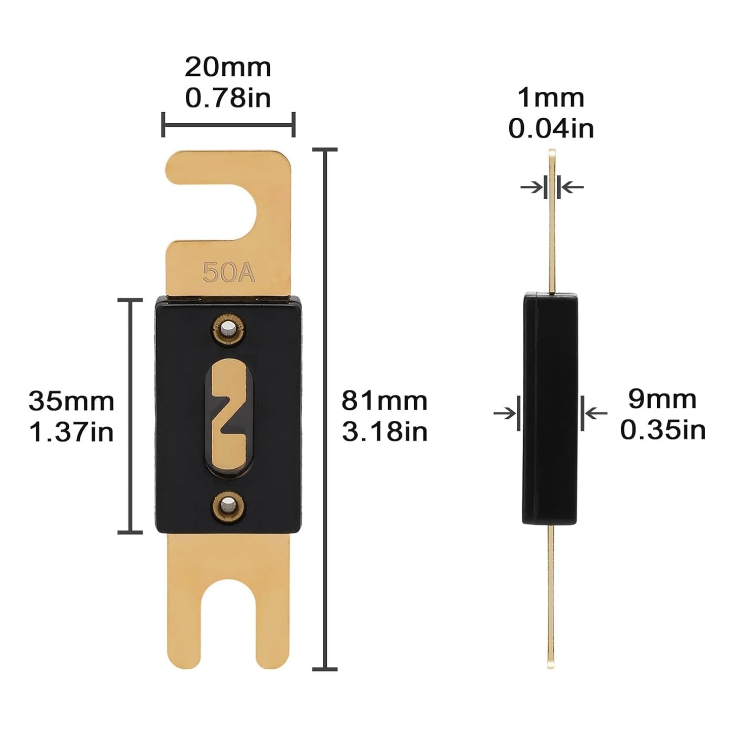 50A ANL Fuse 50 Amp Inline Blade Fuses 32V for Car Audio Inverter Automotive Stereo (Pack of 3 pcs)