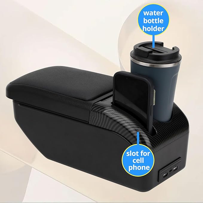 AULPHIKE Compatible with Ford Focus Armrest 2 Mk2 2005-2011 Car Center Console Organizer Armrests Double Layer Storage with USB Ports（Black Style）
