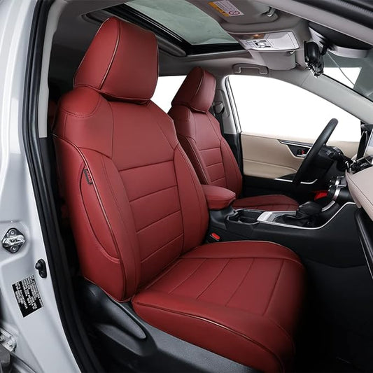 EKR Rav4 Seat Covers Custom Fit for Toyota Rav4(Gasoline) 2019 2020 2021 2022 2023 2024 2025 LE/XLE/XLE Premium/Limited,Leather Car Seat Cover Full Set for SUV,Faux Leather(Burgundy)