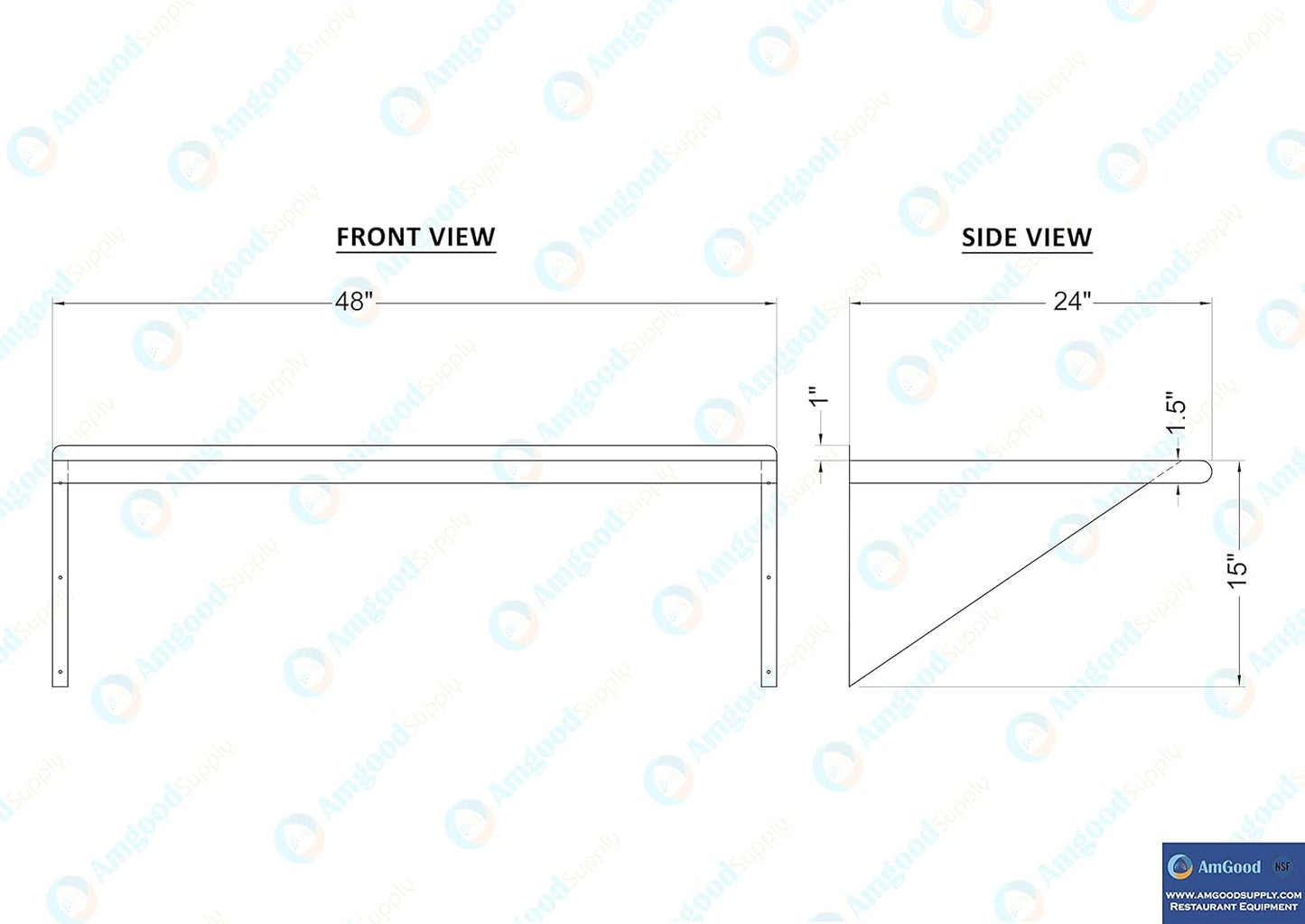 AmGood 48" Long X 24" Deep Stainless Steel Wall Shelf | NSF Certified | Appliance & Equipment Metal Shelving | Kitchen, Restaurant, Garage, Laundry, Utility Room