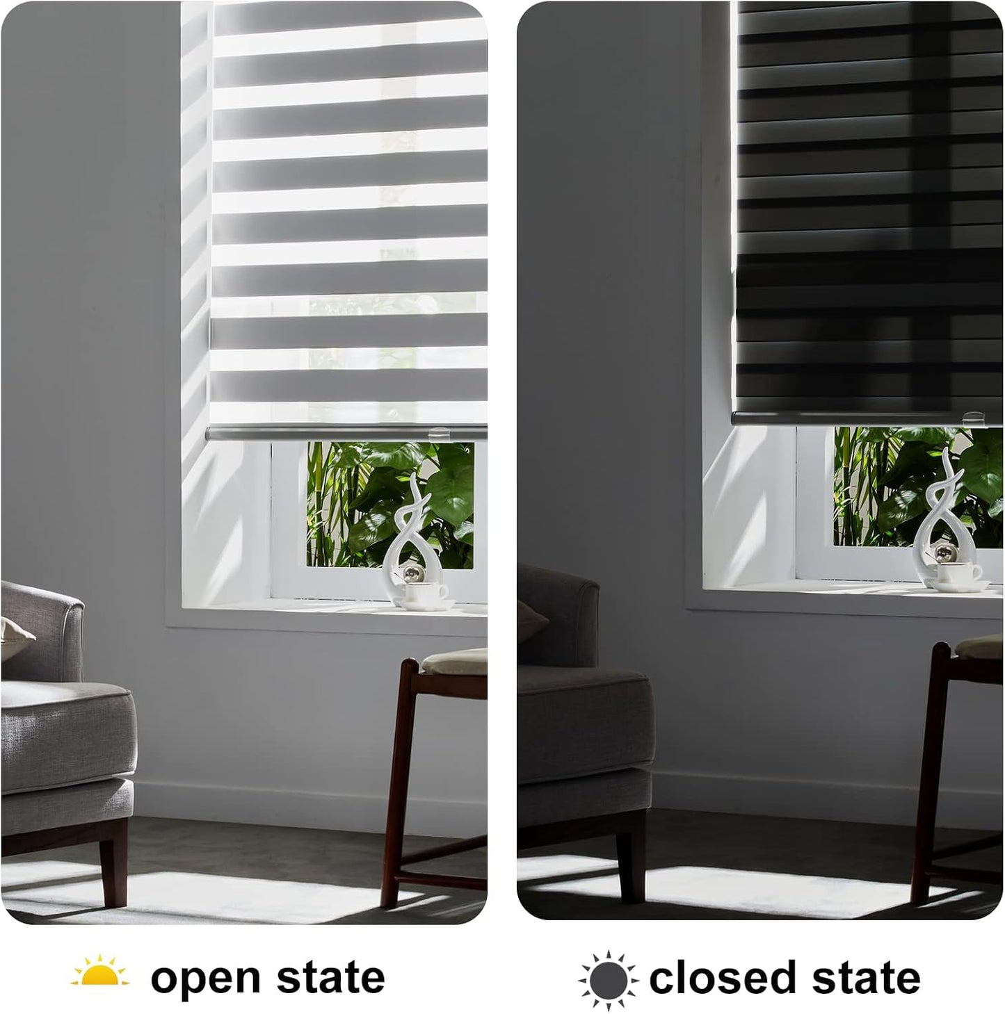 Persilux Cordless Zebra Blinds for Windows (47" W X 47" H, Grey) Free-Stop Roller Windows Shades Dual Layer Light Control for Day and Night, Light Filtering Sheer Shades for Home, Easy to Install