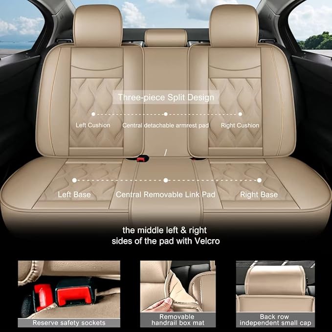 AOMSAZTO Car Seat Covers Full Set Fit for Kia Sportage 2009-2026 Waterproof Faux Leather Car Seat Cushions Automotive 5 Seat Covers Set（Beige）