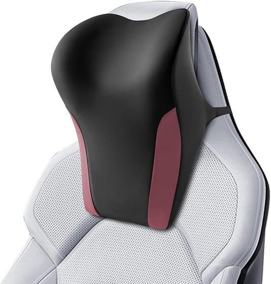 BEBAS Car Headrest Pillow, Ergonomic Neck Pillow with Memory Foam, Enlarged Surface for Head Neck Shoulder Support, Breathable Removeable Car Seat Pillow for Pain Relief (Black Red)