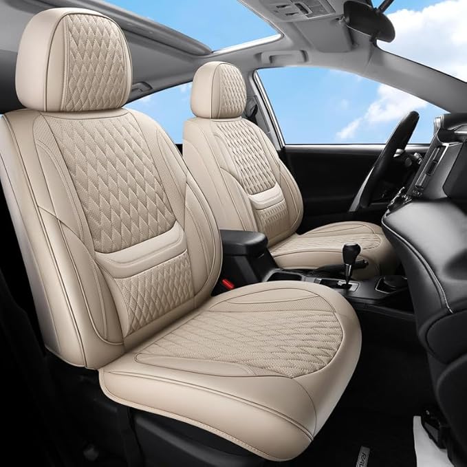 Car Seat Covers Full Set Custom Fit for Chevrolet/Chevy Equinox 2005-2026 - Premium Faux Leather with Lumbar Support | Breathable, Waterproof, Anti-Slip, Durable (Beige,Full Set)