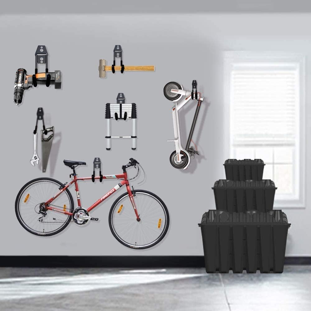 Garage Hooks, 12 Pack Wall Storage Hook Includes 2 Extension Cord Holder, Utility Organization, Heavy Duty Wall Mount Hangers for Hanging Bike, Ladder, Garden Tools