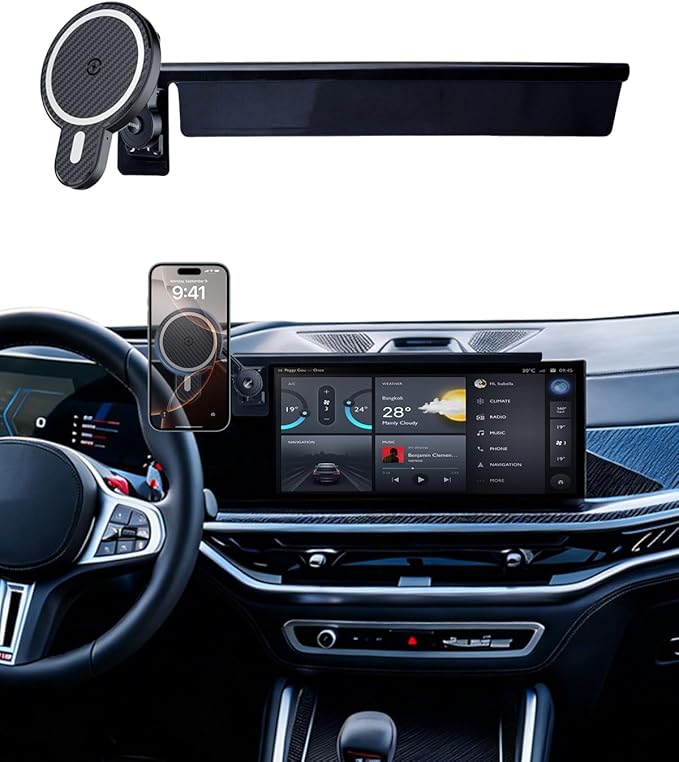 PZK Car Phone Mount for 2024-2026 BMW X5 /BMW X6 /2023 2024 2025 2026 BMW X7 Accessories Custom 14.9-inch Screen Magnetic 15W Fast Wireless Charger Car Phone Holder with 360° Rotating Extension Rod
