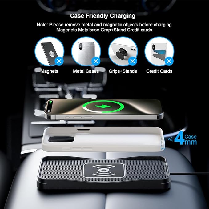 Wireless Car Charger Pad for Nissan Kicks 2018-2026, Type-C/USB 20W Car Wireless Charger Non-Slip Phone Charging Pad Car Accessories,B 30cm Cable USB Plug