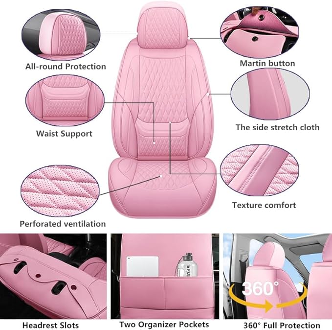 Car Seat Covers Full Set Custom Fit for Chevrolet/Chevy Trailblazer 2021-2026 - Premium Faux Leather with Lumbar Support | Breathable, Waterproof, Anti-Slip, Durable (Pink,Full Set)