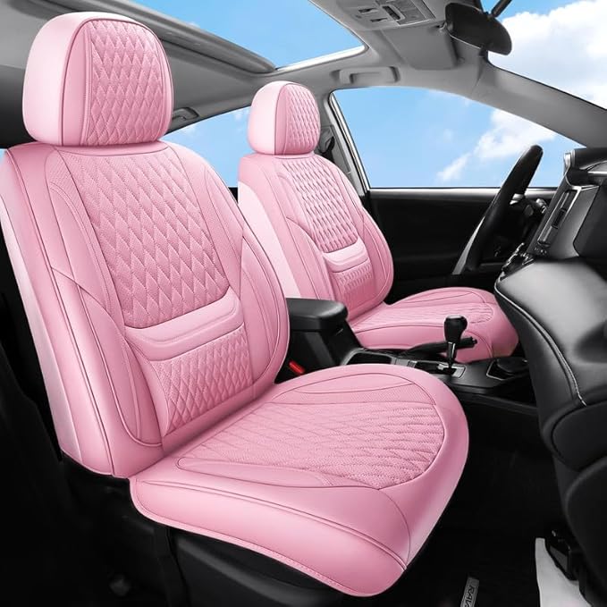 Front Seat Car Seat Covers Custom Fit for Saturn Ion 2003-2010 - Premium Faux Leather with Lumbar Support | Breathable, Waterproof, Anti-Slip, Durable (Pink,Front Seat)