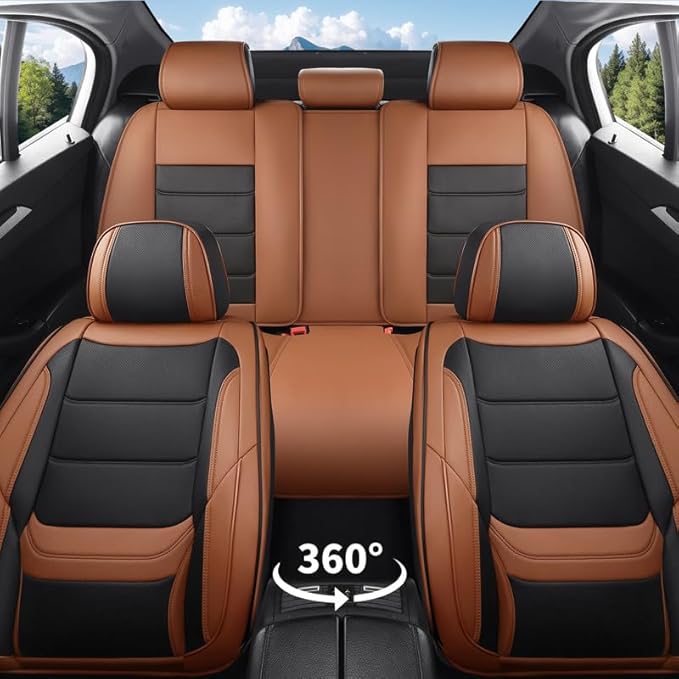 Car Seat Covers Custom Fit for Chevrolet/Chevy Colorado 2015-2026 , Premium Faux Leather Waterproof Car Seat Protectors with Lumbar Support, Breathable Anti-Slip Easy to install(Black&Brown,Full set)