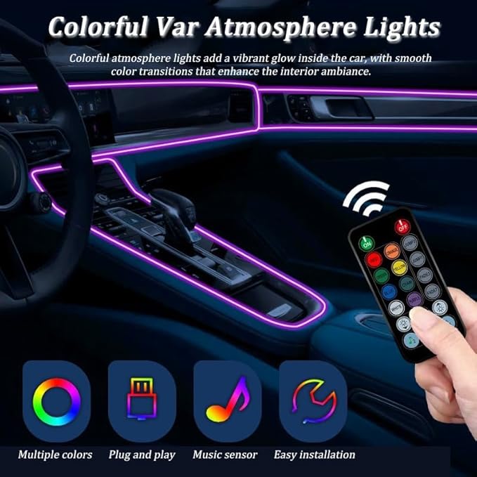 Car LED Strip Light for Volvo C30 C70 S80 V70 S40 XC70, 6 in 1 Car Ambient Lighting Kits, Interior Interior Light Sync to Music, Auto Decorations Interior Accessories, 8M