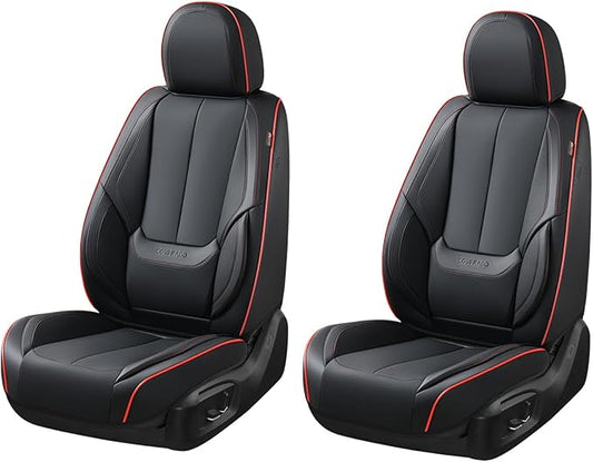 Coverado Seat Covers, Car Seat Covers Front Seats, Car Seat Cover, Car Seat Protector Waterproof, Car Seat Cushion Nappa Leather, BlackRed Seat Covers Carseat Cover Universal Fit for Most Cars