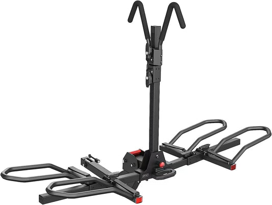 KYX 220 lb Hitch Mounted E-Bike Rack, 2-Bike Rack Hitch Mount Platform Style for Cars Trucks SUVs Minivans, fits MTB Gravel Road Bike with Up to 5-inch Fat Tire Carrier Rack - 2" Hitch Receiver