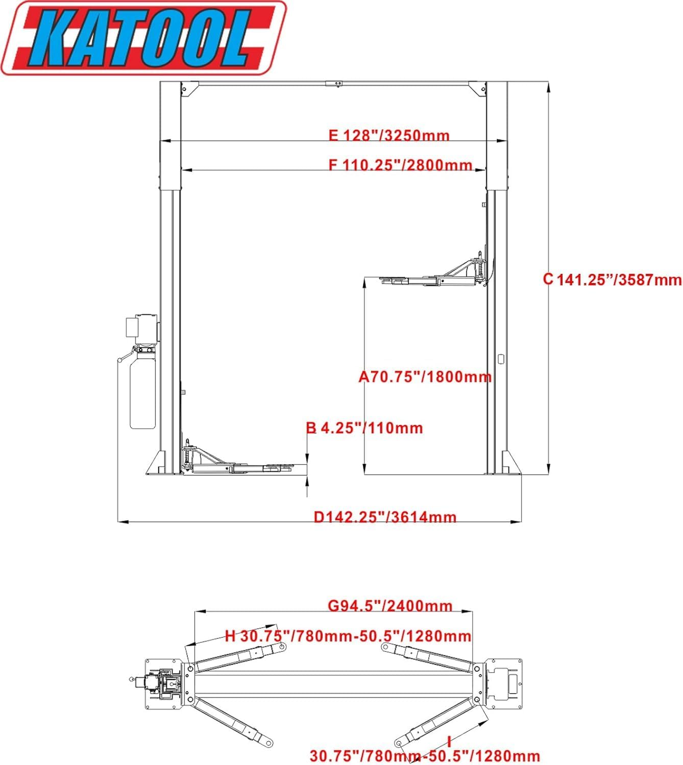 11000lbs Lifting Capacity 2 Post Lift Automotive Car Lift Professional Clearfloor Car Lift for Home Garage and Shop M110-N