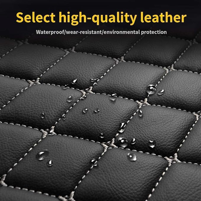 Custom Making Car Floor Mats for 90% Car Model Luxury Leather All Weather Waterproof Anti-Skid Full Coverage Liners (Black Beige)